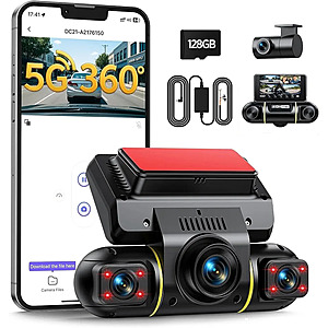 LAMTTO 4 Channel 360&deg; Dash Cam Front and Rear w/ 5G WiFi, APP Control, 8 IR Night Vision, 24H Parking Monitor with Hardwire Kit, G-Sensor, 128GB Card $71.99