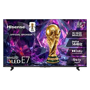 Hisense 85" E7 Cinema Series Hi-QLED Mini-LED 4K 144Hz UHD Smart Fire TV (85E7SF, 2026) $997.97