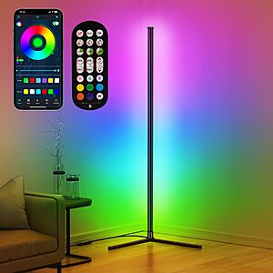 RIYO LED Corner Floor Lamp RGB Color Changing Standing Lamp App Remote Sync $14.99