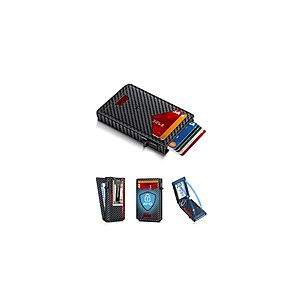 Slim Minimalist Aluminum & Faux Leather Wallet with Money Clip ＆ ID Window, RFID Blocking Pop Up Credit Card Holder, Holds 9-13 Cards $13.5