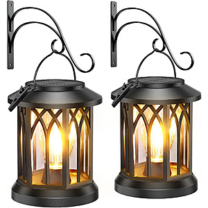 (2-Pack) TuyLuxe Solar Lanterns Outdoor, 2700K Warm LED, Metal Wall Mount Kit, IP65 Waterproof, 800mAh $14.16