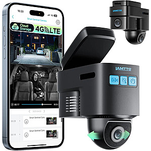 LAMTTO 4G LTE Wireless 1080p Dash Cam Front and Inside, Dual Dashcam with Radar Sentry Parking Monitor, Anti-Theft GPS Tracking, 32GB Memory Card Included $59.39