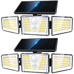 Prime Members: (2 Pack) KOOPER Solar Flood Lights, 210 LED Motion Sensor Outdoor Lights, 3 Heads 300&deg; Wide Angle, IP65 $15.99