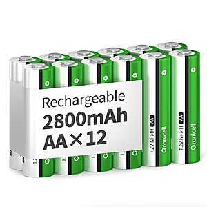 Granicell 12-Pack NiMH Rechargeable AA Batteries $9.99