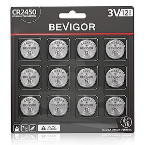 BEVIGOR 2450 Battery Compatible with AirTag CR2450 Lithium 3V Coin Battery $3.99 at Bevigor via Amazon