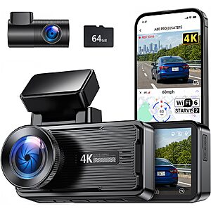 JOMISE 4K 360&deg; Dash Cam Front and Rear, w/ 64GB Card, Low-Light Sensor, Wi-Fi 6 GPS, Touch Screen, HDR WDR, Support 1TB, A80T $49.99