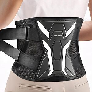 Duoorra Back Brace for Men & Women Lower Back Pain Relief, Breathable Back Support Brace with 26&deg; Ergonomic Bionic Curve $12.99