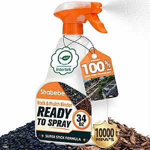 (34oz) Shabebe Mulch & Rock Glue with Sprayer, Ready-to-Use Landscape Binder for Mulch, Gravel & Small Stones $9.99