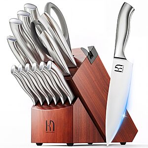 14-Pcs KnifeSaga Kitchen Knife Set w/ Block and Sharpener $59.99