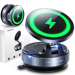 MRGLAS 15W MagSafe 360&deg; Car Mount Phone Charger w/ 3.3' USB-C Cable, 109+lbs Suction, 2800gf Magnetic Power $15