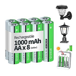 (8-Pack) Granicell NiMH Rechargeable 1.2V AA Batteries for Solar Lights, String Lights & Home Devices $4.99