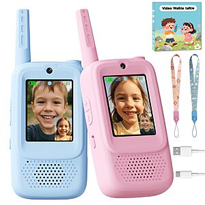 Handheld 2 Pack Rechargeable Video Walkies Talkies, for Age 3&ndash;12 Girls & Boys (Blue & Pink) $14.99