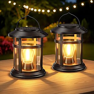 (2 Pack) Hanging Solar Lanterns Outdoor, 2700K, IP65 Waterproof (Warm Light) $13.91