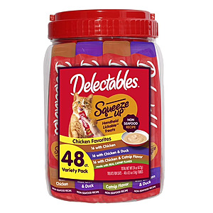 48-Count 0.5-oz Delectables Squeeze Lickable Cat Treats (Chicken Favorites) $18.55 + Free S&H w/ Walmart+ or on $35+