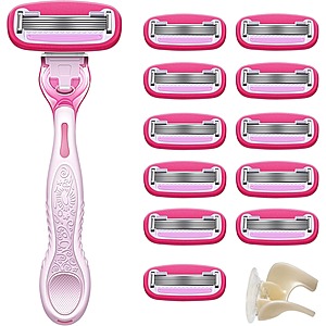 Select Accounts: Amazon Basics Women's 5-Blade Razor w/ Handle, 12 Cartridges & Shower Holder $13.85 w/ S&S + Free Shipping