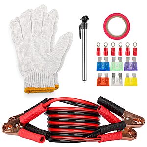 Roadside Emergency Car Kit - 30-Piece Road Trip Essentials Tool Set with Jumper Cables and Carrying Case for Car, Truck, or RV by Stalwart (Gray/Red)