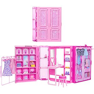 Barbie Dream Closet Toy Playset with Clothes & Accessories, 3-ft-Wide with 25+ Pieces, 4 Complete Fashion Looks