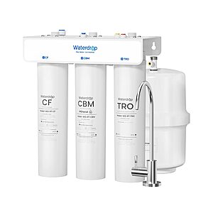 Waterdrop T3-T, 220 GPD Faster Flow, Remineralization 7-Stage Reverse Osmosis Water Filter, 2:1 Pure to Drain, NSF/ANSI 372 Certified Under Sink RO System with Tank, No Power Needed, Easy Installation