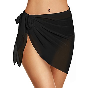 Swimsuit Coverups for Women Sarong Beach Bikini Wrap Sheer Short Skirt Chiffon Scarf for Swimwear (Black,M)
