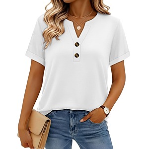 Prime Members: rosemia Women's Henley V-Neck Short Sleeve Blouse (Various Colors/Sizes) from $5.75 + Free Shipping