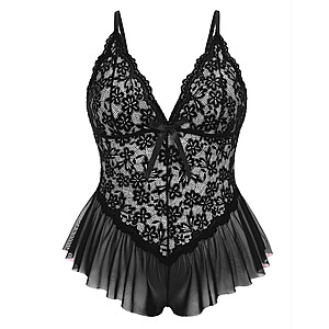 Avidlove Plus Size V-Neck Lace Bodysuit Teddy Lingerie (Various Colors, Sizes L - 5XL) $6 + Free Shipping w/ Prime or on $35+
