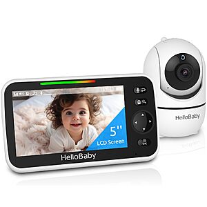 HelloBaby - Baby Monitor 5" Screen 30-Hour Battery Night Vision, VOX, 2-Way Talk, 8 Lullabies and 1000ft Range $63
