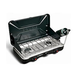 Woot - GasOne Portable Camping Stove &ndash; Double Propane Stove with Auto Twist Turn Ignition &ndash; 22,000 BTU Camping Cooktop with 2 Burners and Wind Guard - $49.99