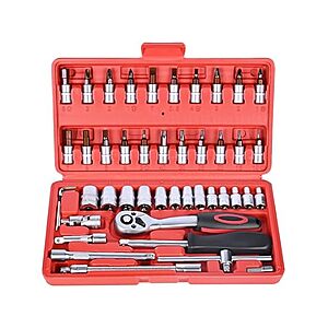 Woot - 46 Pieces 1/4 inch Drive Socket Ratchet Wrench Set, with 72-Teeth Ratchet Wrench, S2 Bit Socket Set, Extension for Auto Repairing and Household, with Storage Case - $18.99