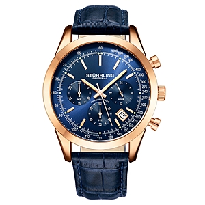 Macys - Stuhrling Rialto 3975L Men s Chronograph Watch &ndash; Quartz Movement, 44mm Stainless Steel Case, Leather Strap - $99