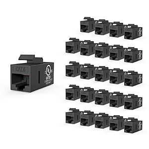 Amazon - 25PK VCE UL Listed CAT6 Keystone Coupler Black + 3PK VCELINK Outdoor Waterproof RJ45 Coupler - $10.99