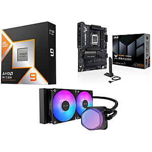 AMD Ryzen 9 9950X3D CPU + ASUS TUF GAMING X870E-PLUS WIFI7 Motherboard + 240mm Cooler Master AIO Liquid CPU Cooler $649.99