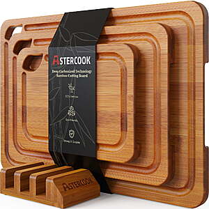 4-Piece Astercook Bamboo Wood Cutting Board Set w/ Juice Groove, Handles & Stand $23.99 + Free S&H w/ Walmart+ or on $35+