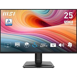 msi PRO MP251 E2 24.5-inch IPS 1920 x 1080 (FHD) Gaming Office Monitor, 120Hz, Adaptive-Synch, HDR Ready, HDMI, VGA & Display Port,VESA Mountable, Tilt, Speaker, 1ms, Black