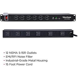$50: CyberPower CPS1215RMS Surge Protector, 120V/15A, 12 Outlets, 15 ft Power Cord, 1U Rackmount at Woot!