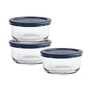 $6.34: 3 Set Anchor Hocking Glass Food Storage Containers with Lids, 2 Cup Round at Walmart.com