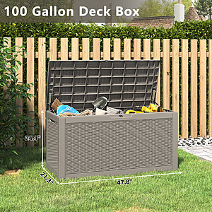 $59.99: Bifanuo 100 Gallon Resin Deck Box, Lockable Outdoor Storage Container, Water Resistant for Patio Cushions(Grey) at Walmart.com
