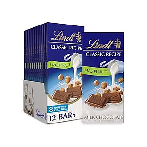 $20.99: 12 Pack 4.4 oz. Lindt CLASSIC RECIPE Hazelnut Milk Chocolate Bar, Milk Chocolate Candy at Woot!