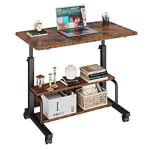$35.99: CONCETTA 31.5" x 16.8'' Adjustable Rolling Computer Desk &ndash; Storage Shelves, Portable, Home Office, Black/Rust/White at walmart.com