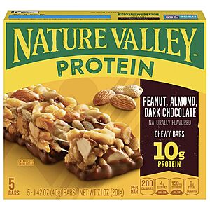 Nature Valley Chewy Protein Granola Bars, Peanut Almond Dark Chocolate, 5 Bars, 7.1 OZ