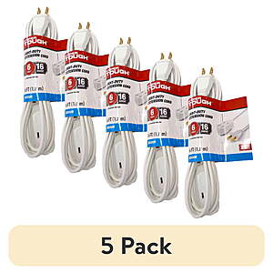 5-Pack 6' Hyper Tough Indoor Extension Cords 125V, 13A (White or Black) $8.97 + Free S&H w/ Walmart+ or on $35+