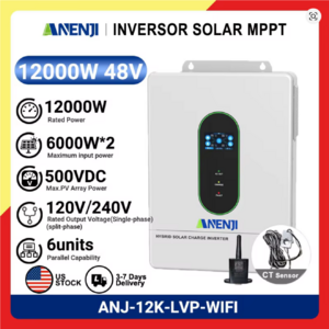 ANENJI 12KW 48V Hybrid Solar Inverter 120V/240V Split Phase with WiFi and 200A MPPT $858 + Free Shipping at AliExpress