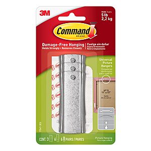 Command 5 lb Universal Picture Hanger, 3 Frame Hangers, 6 Command Strips and 6 Frame Stabilizer Strips for Sawtooth, D-Ring, Wire, Keyhole and Other Frames, Damage-Free Hanging for Home Decor