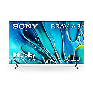 Sony 75-Inch Class 4K Ultra HD BRAVIA 3 LED Smart TV with Google TV, Dolby Vision HDR, and Exclusive Features for PlayStation®5 (K-75S30)