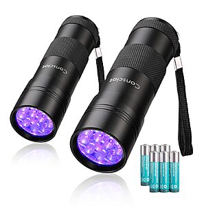 2 Pack UV Flashlight Black Light, Consciot 12 LED 395nm Ultraviolet Blacklight, Portable Mini Torch Light Pet Urine Detector for Dog/Cat Urine, Dry Stains, Bed Bug, Matching with Pet Odor Eliminator