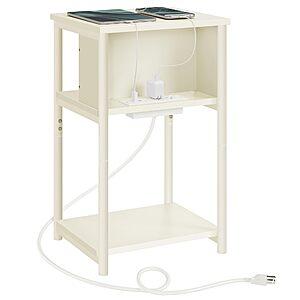VASAGLE 3-Tier Side Table with Charging Station (Cream White) $18.99 + Free S&H at Amazon