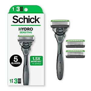 Select Accts[AC,S&S]Schick Hydro Sensitive 5-Blade Razors for Men, 1 Handle & 3 Refills $7.49 + Free S&H w/ Prime or $35+