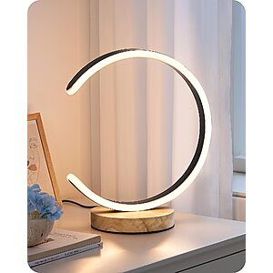 $17.99: EDISHINE C-Shaped LED Table Lamp, 3CCT Dimmable, Wood Base at Amazon