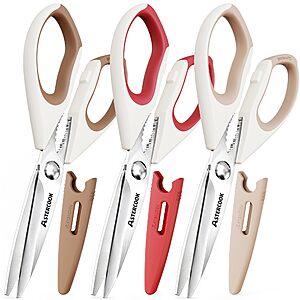 $9.98: Astercook Kitchen Scissors 3-Pack, Heavy-Duty Stainless Steel Shears, Dishwasher Safe at Amazon