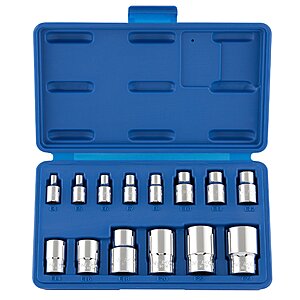 $12.40: Neiko 04300A E-Torx Socket Set, 14-Piece, E4-E24, 1/4", 3/8" & 1/2" Drive, Cr-V Steel at Amazon