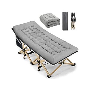 $59.99: Fragess 600LBS Folding Portable Camping Cot w/ Thick Mattress, Grey(75&lsquo;' &times; 28&lsquo;' &times; 13.8") at Woot!